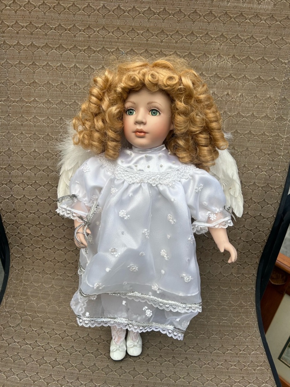 Porcelain Angel Doll with Feather Wing